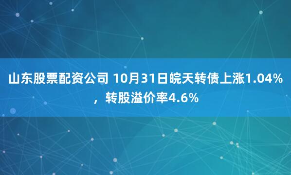 山东股票配资公司 10月31日皖天转债上涨1.04%，转股溢价率4.6%